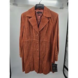 Pamela McCoy Burnt Orange Suede Leather Jacket Coat Plus Size 1X NWT